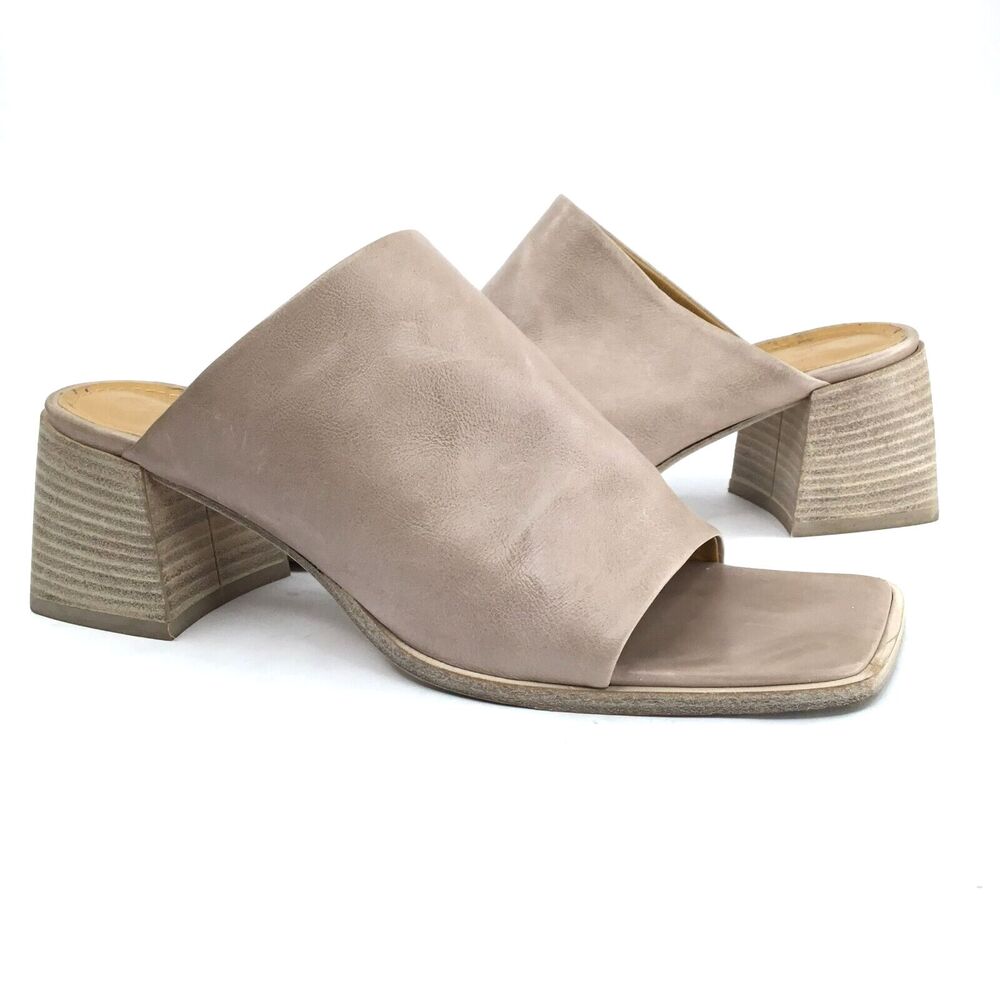 Fabio Rusconi Taupe Leather Sandals Womens sz 39 US 8.5 Square Toe Slip On Italy